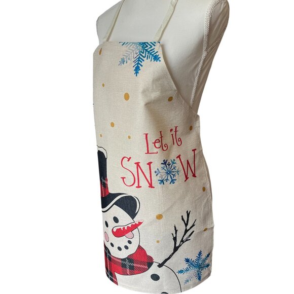 Merry Christmas Linen Blend Full Apron Frosty The Snowman NEW - Picture 5 of 6